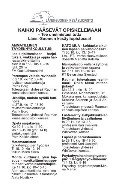 Lukuvuoden 2012-2013 opinto-ohjelma - Rauman kaupunki