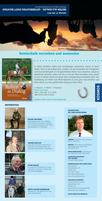 Flyer Reiten als Dialog - Freizeit Reiterhof A. Zimmer