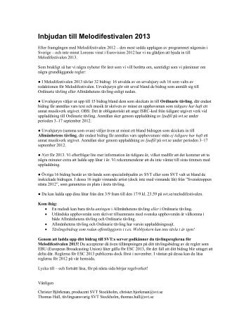 Inbjudan till Melodifestivalen 2013 - Svt