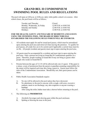 grand bel ii condominium swimming pool rules and regulations