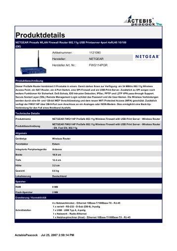 NETGEAR Prosafe WLAN Firewall Router 802.11g USB Printserver ...