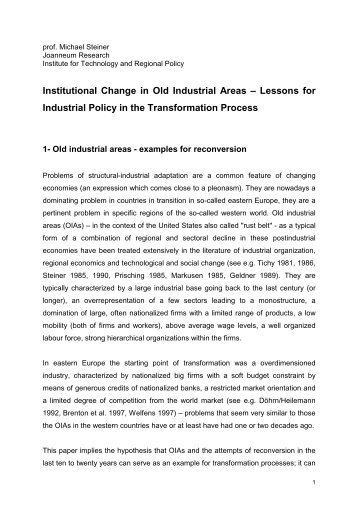 Institutional Change in Old Industrial Areas – Lessons for ... - UMAR