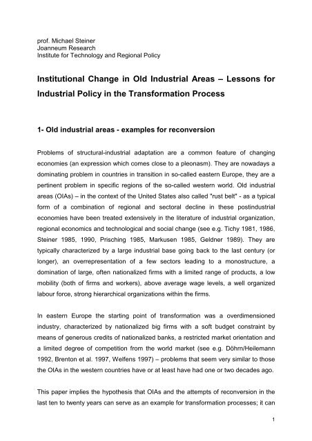 Institutional Change in Old Industrial Areas – Lessons for ... - UMAR