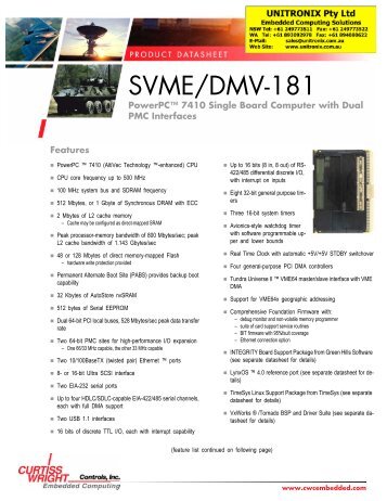Curtiss Wright SVME/DMV-181 PowerPC 7410 - Unitronix