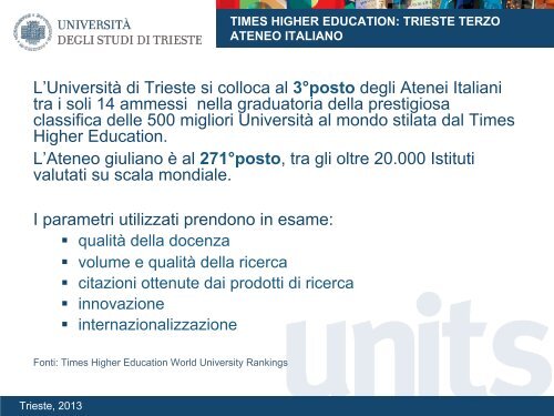 Presentazione Ateneo - UniversitÃ  degli Studi di Trieste