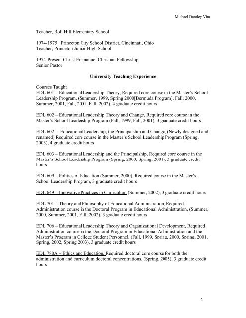 CURRICULUM VITA Michael E. Dantley, Ed. D ... - Units.muohio.edu