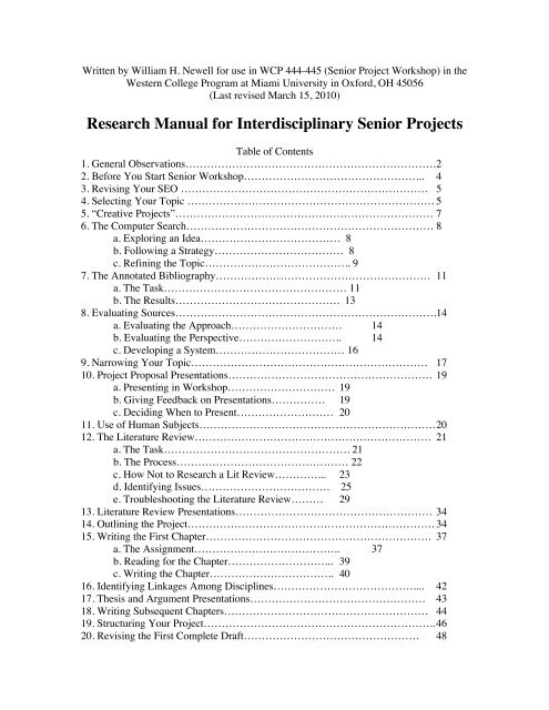 Interdisciplinary Research Manual - Units.muohio.edu