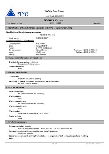 Safety Data Sheet Wax wire - FINO