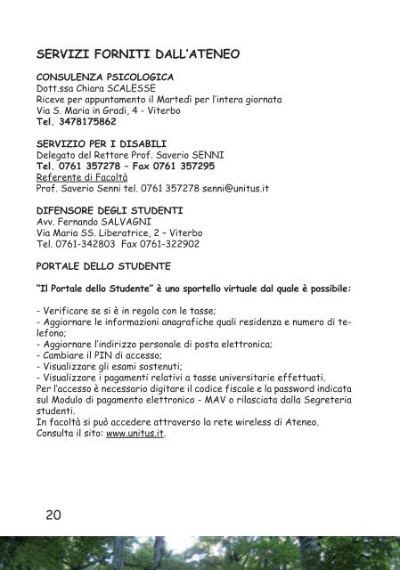 GUIDA DELLO STUDENTE - UniversitÃ  degli Studi della Tuscia