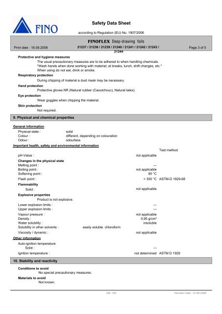 Safety Data Sheet Deep-drawing foils - FINO