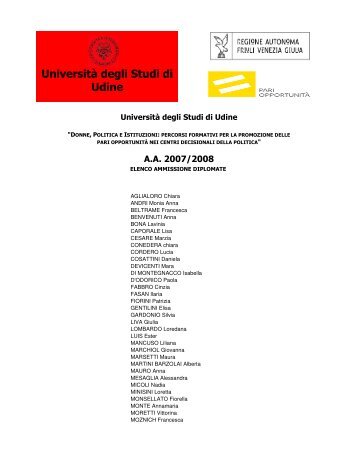 Elenco Diplomate Ammesse - UniversitÃ  degli studi di Udine