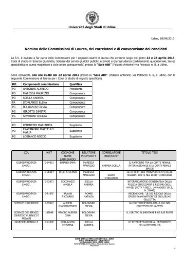 Lauree aprile 2013 - UniversitÃ  degli studi di Udine