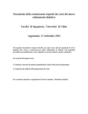 Prerequisiti - UniversitÃ  degli studi di Udine