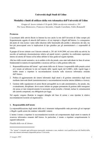 ModalitÃ  e limiti di utilizzo della rete dell'UniversitÃ  - UniversitÃ  degli ...