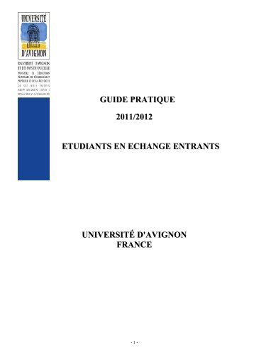 Guide Pratique pour Etudiants en Echange - UniversitÃ© d'Avignon et ...