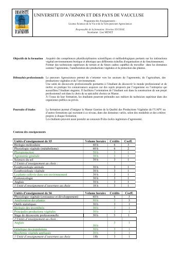 Descriptif L3 Agrosciences - UniversitÃ© d'Avignon et des Pays de ...