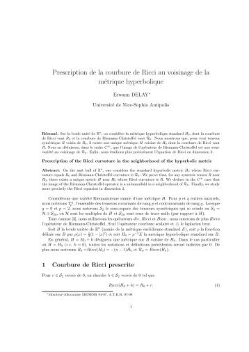 Prescription de la courbure de Ricci au voisinage de la mÃ©trique ...