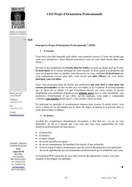 UEO Projet d'Orientation Professionnelle