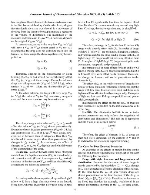 TOPICS Role of Protein Binding in Pharmacokinetics - AJPE