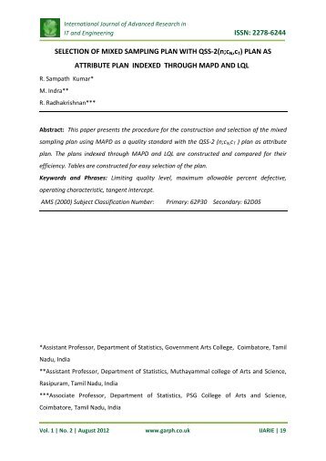 CONSTRUCTION OF SINGLE SAMPLING PLAN ... - Garph.co.uk