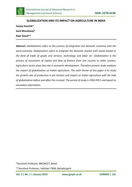 issn: 2278-6236 globalization and its impact on ... - Garph.co.uk