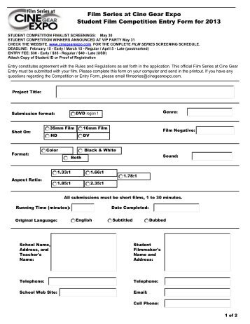 Student Short Film Competition Entry Form (pdf) - Cine Gear Expo