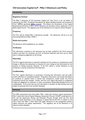 Pillar 3 Disclosure Template - CG Innovation Partners