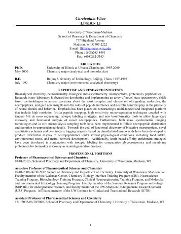 Curriculum Vitae - School of Pharmacy - University of Wisconsin ...