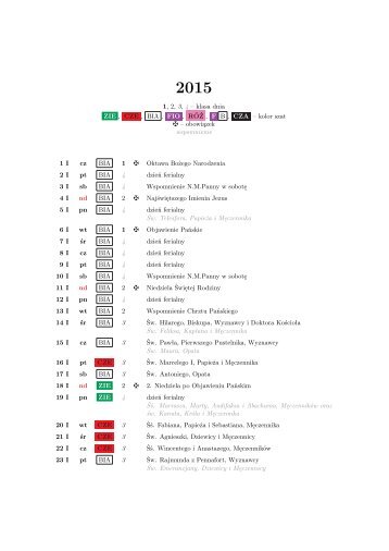 Kalendarz liturgiczny na rok 2015