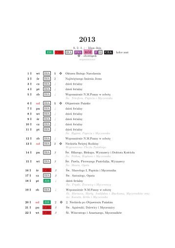 Kalendarz liturgiczny na rok 2013