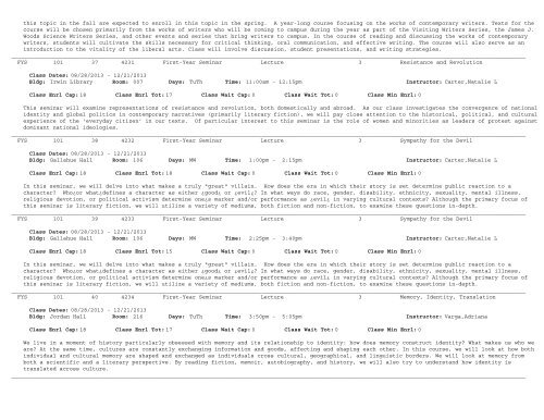 Butler University Schedule of Classes for Fall 2013 Core Curriculum ...