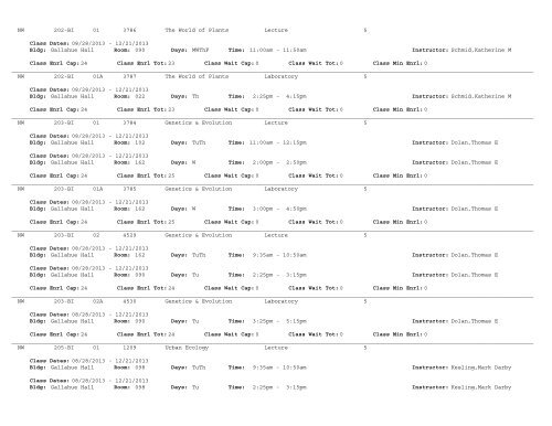 Butler University Schedule of Classes for Fall 2013 Core Curriculum ...