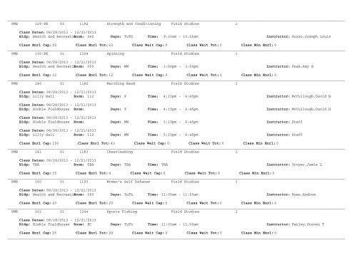 Butler University Schedule of Classes for Fall 2013 Core Curriculum ...