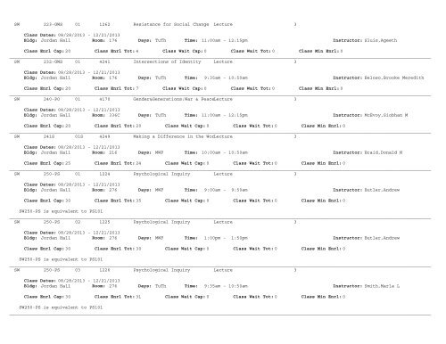 Butler University Schedule of Classes for Fall 2013 Core Curriculum ...