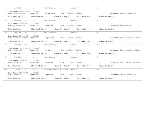 Butler University Schedule of Classes for Fall 2013 Core Curriculum ...