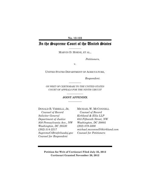 Joint Appendix Horne V Usda U S Supreme Court National