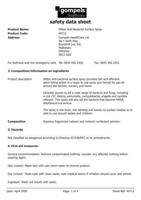 Milton spray data sheet
