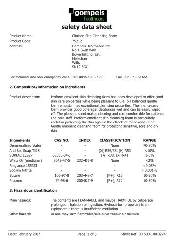 Display the safety data sheet for Clinisan Emollient ... - Gompels.co.uk