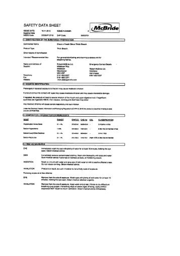 Display the safety data sheet for Thick Bleach ... - Gompels.co.uk