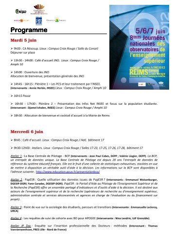 Programme des JournÃ©e Nationales des Observatoires