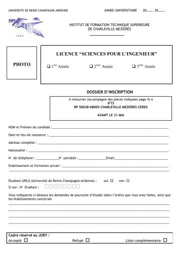 DOSSIER LICENCE SPI - UniversitÃ© de Reims Champagne-Ardenne