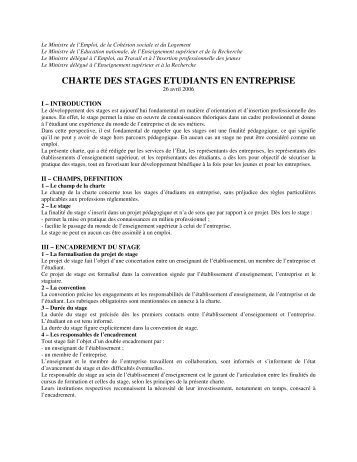 CHARTE DES STAGES ETUDIANTS EN ENTREPRISE