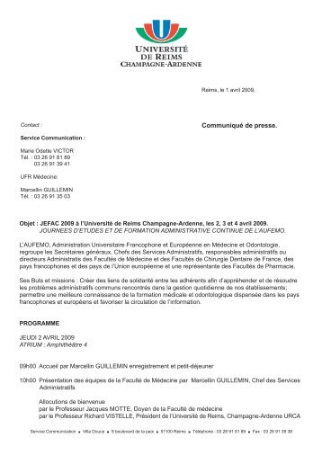 Objet : JEFAC 2009 Ã  l'UniversitÃ© de Reims