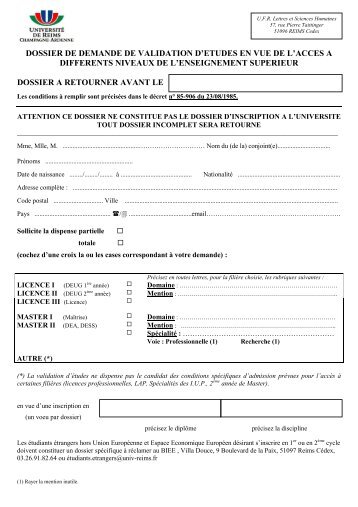 dossier de demande de validation d'etudes en vue de l'acces a ...