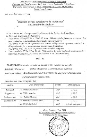 Mokhtar Djelloul - UniversitÃ© des Sciences et de la Technologie d ...