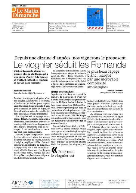 Le viognier sÃ©duit les Romands - Univerre