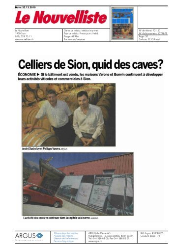 Celliers de Sion, quid des caves? - Univerre