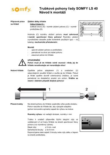 TrubkovÃ© pohony Åady SOMFY LS 40 NÃ¡vod k montÃ¡Å¾i - Univers