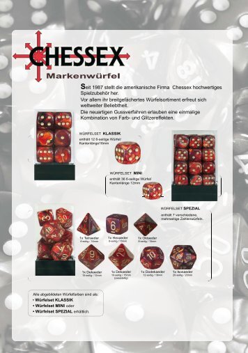 Seit 1987 stellt die amerikanische Firma Chessex hochwertiges ...