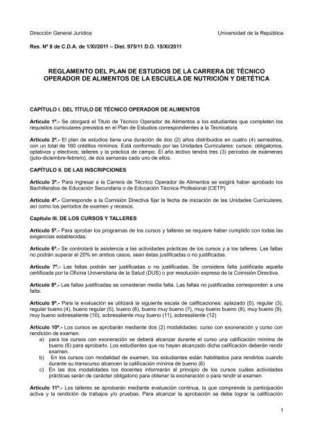 reglamento del plan de estudios de la carrera de tÃ©cnico operador ...